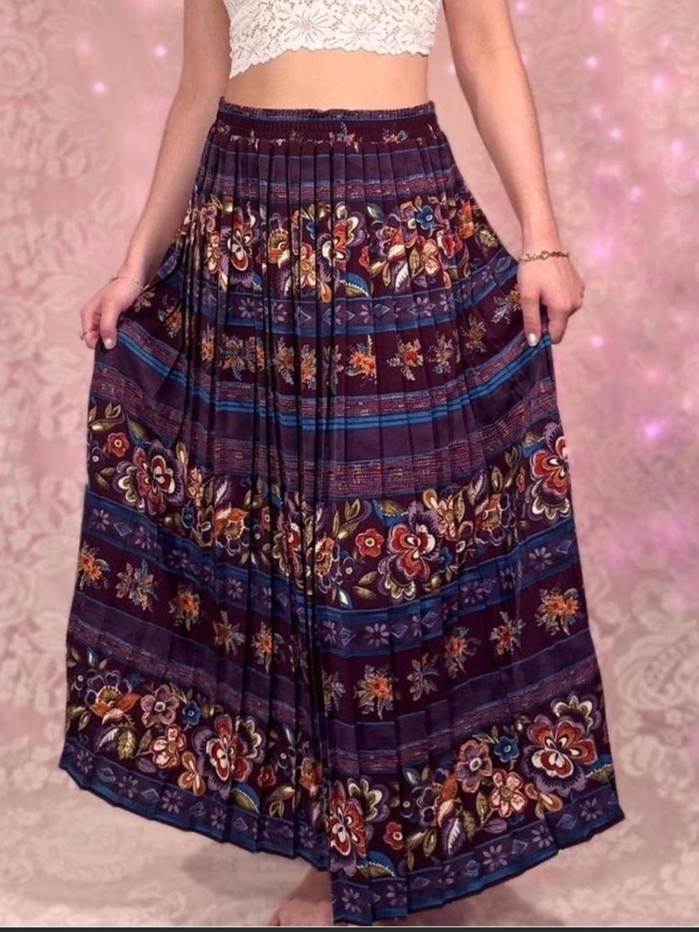 Vintage Made in USA Gorgeous purple floral maxi skirt